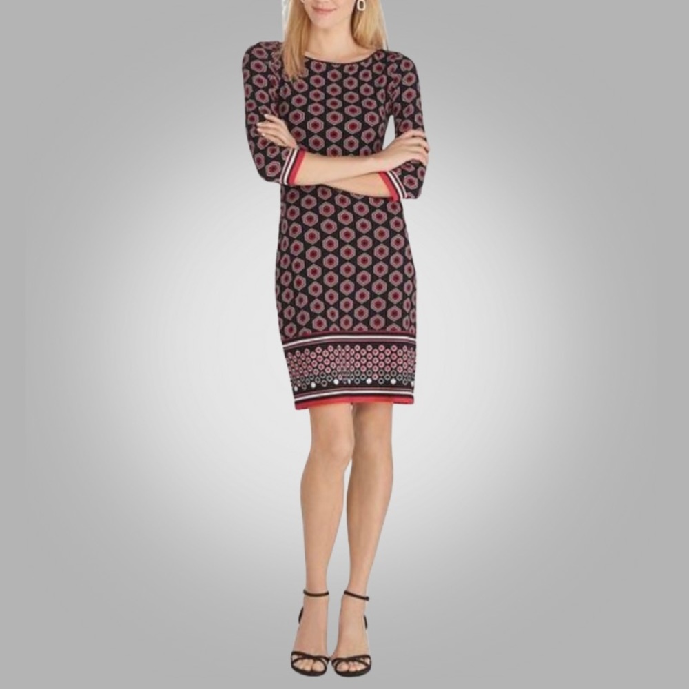 White House Black Market Geometric Print Sheath Dress Black Red Size S